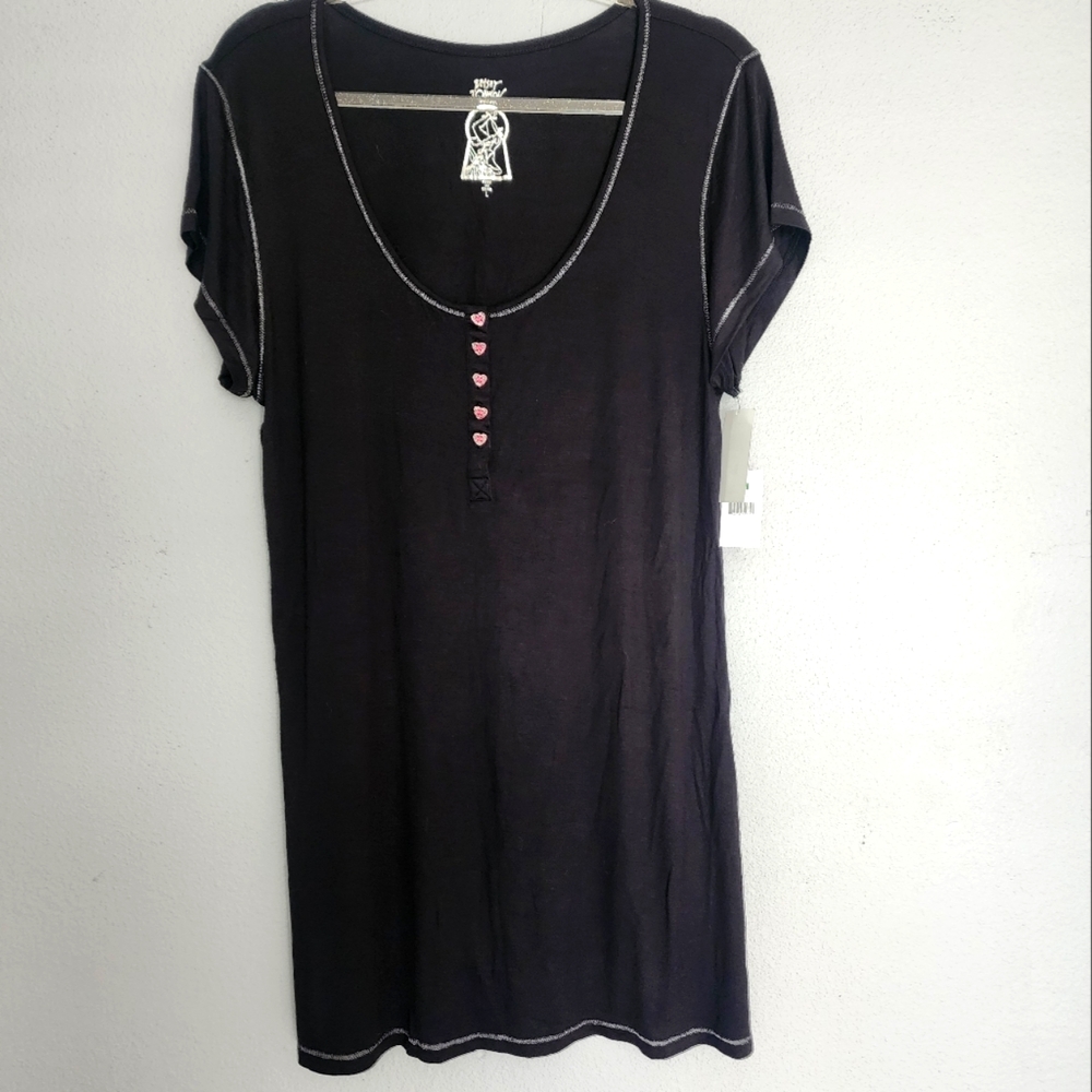 Betsey Johnson Black Sleepshirt, Short Sleeve